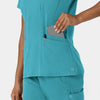 Aero Remix Women's Flex-N-Reach V-Neck Scrub Top Teal Blue side detail 2