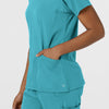 Aero Remix Women's Flex-N-Reach V-Neck Scrub Top Teal Blue hemline detail