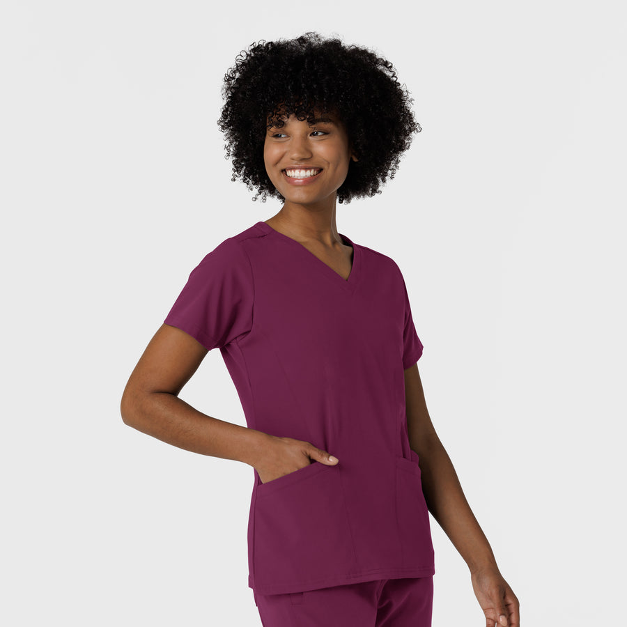 Aero Remix Women's Flex-N-Reach V-Neck Scrub Top Wine side view