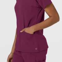 Aero Remix Women's Flex-N-Reach V-Neck Scrub Top Wine hemline detail