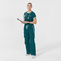 Boundless Women's Classic Wide Leg Cargo Scrub Pant - Caribbean and Sky Blue - contrast accent scrubs