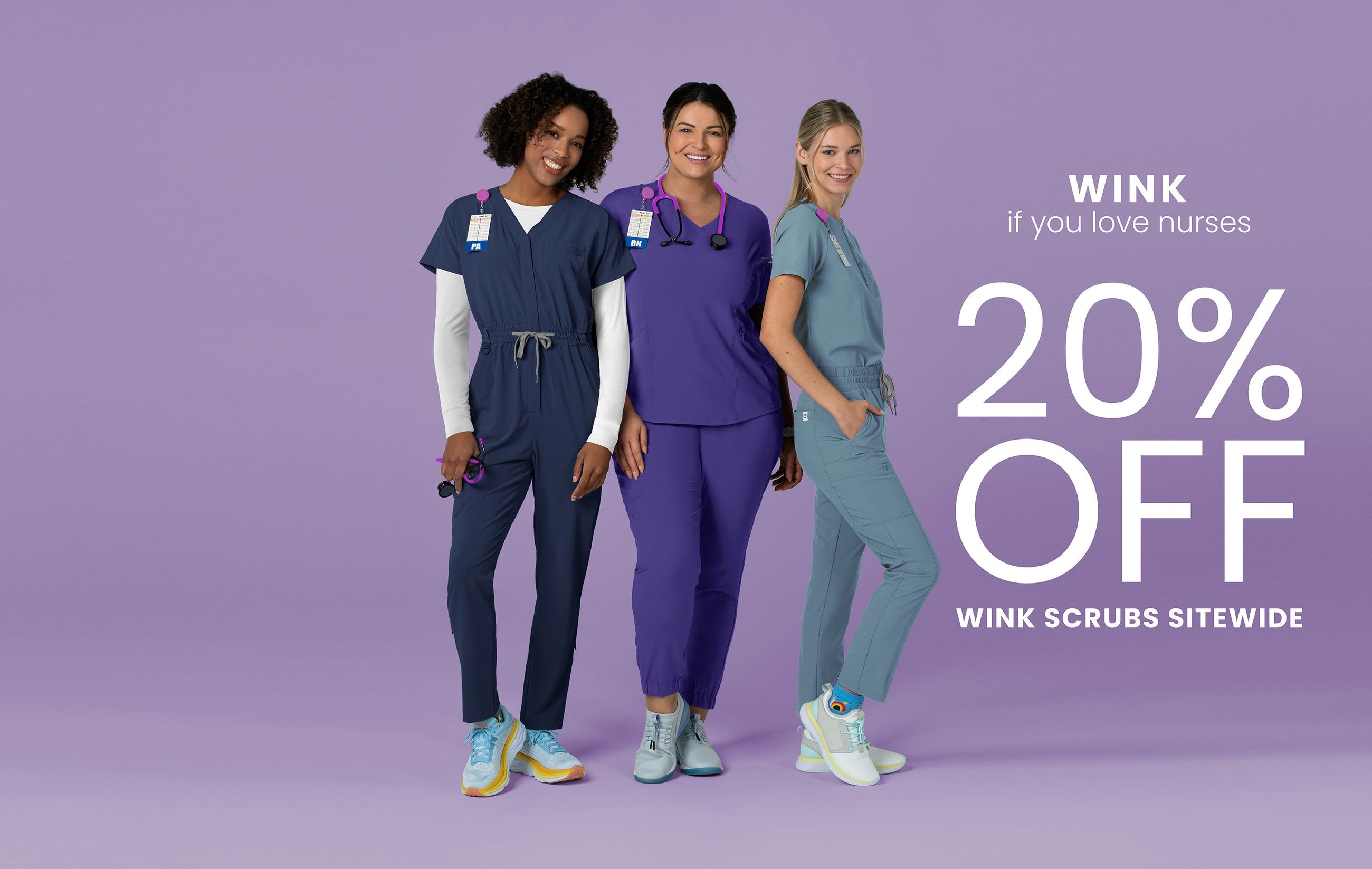 "Wink if you love nurses 20% off wink scrubs sitewide" Scrub Sales for Nurses Week