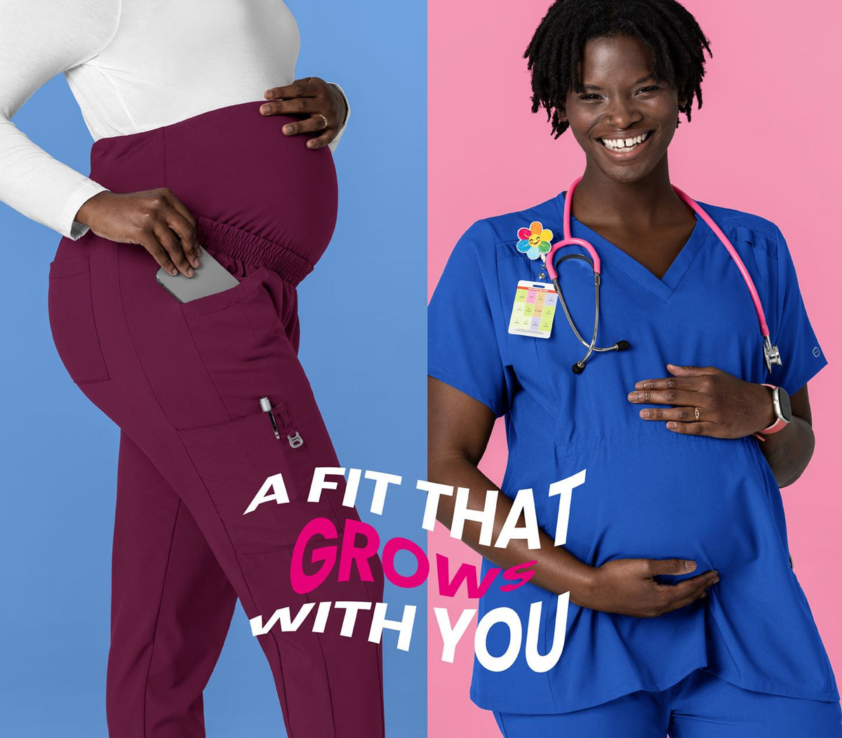 Maternity Joggers and Maternity Scrub Top. "A fit that grows with you"
