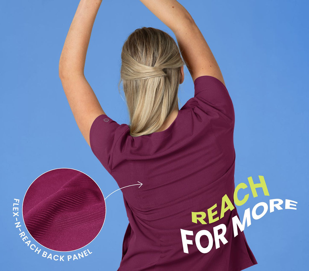 Flex-n-Reach back panel; reach for more. Comfortable Stretchy V-Neck Scrub Top