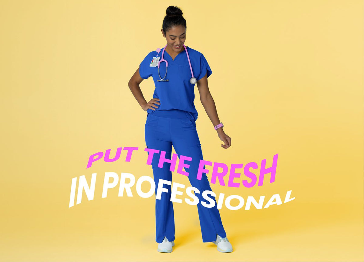 "Put the fresh in professional" Dolman Scrub top and Flare Cargo Pants in Royal Blue