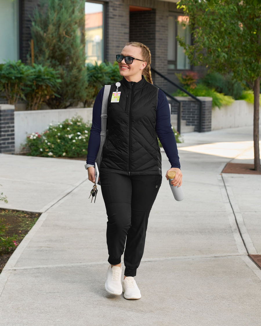 Women's Quilted Scrub Vest - Black