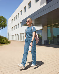 Boundless Women's Classic Wide Leg Double Cargo Scrub Pant - Pacific Blue