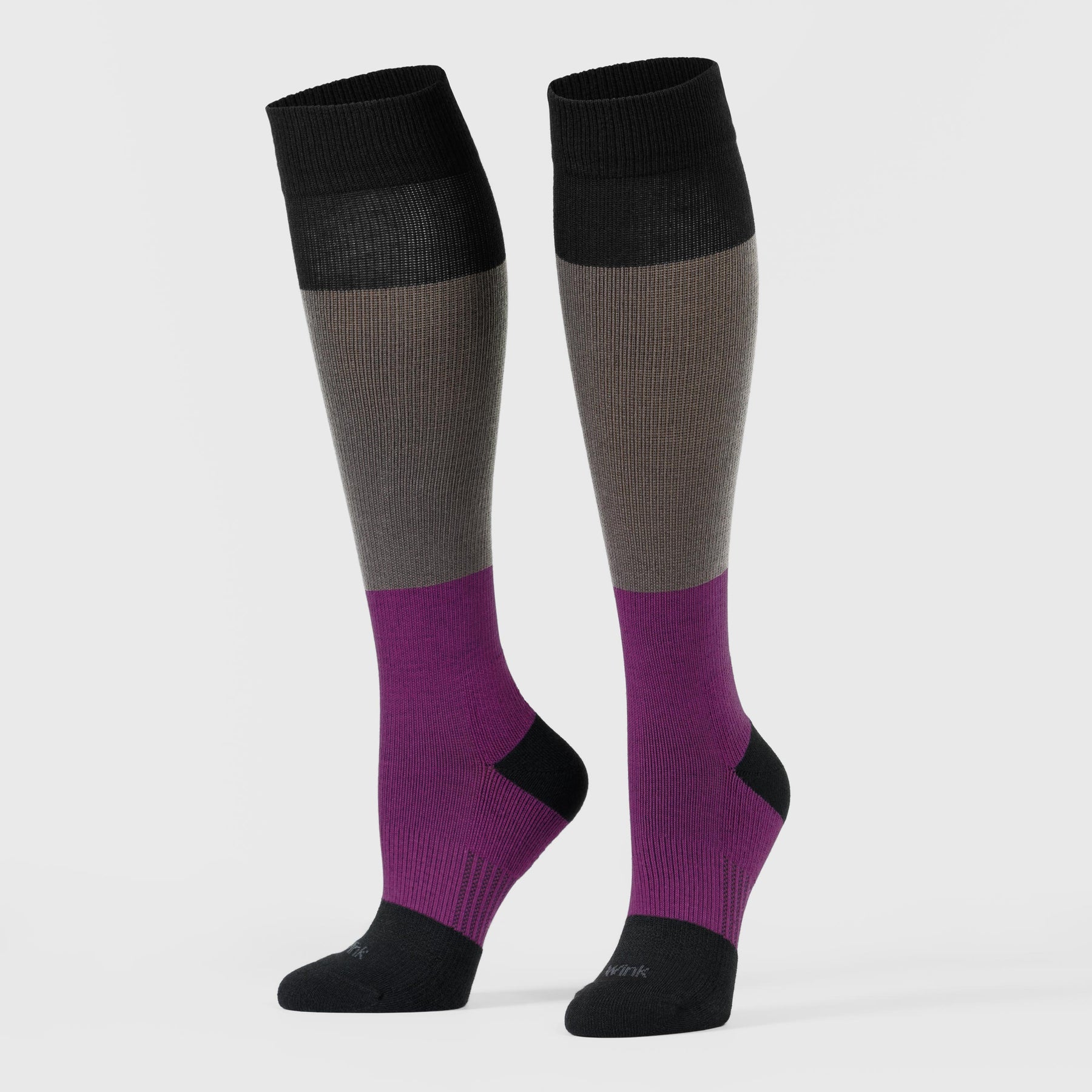 Nurses Compression Socks Black/Dk Grey/Rasp Color Block