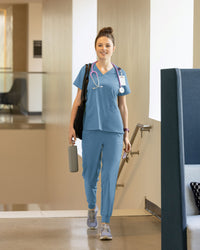 W123 Women's Comfort Waist Cargo Jogger Scrub Pant - Pacific Blue