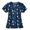 Zoe+Chloe Performance V-Neck Print Scrub Top - Gnome Alone Christmas Scrubs