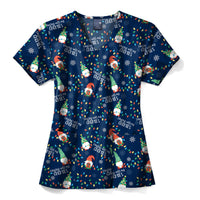 Zoe+Chloe Performance V-Neck Print Scrub Top - Gnome Alone Christmas Scrubs