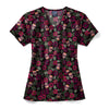 Zoe+Chloe Performance V-Neck Print Scrub Top - Sugar Skull Roses Scrubs