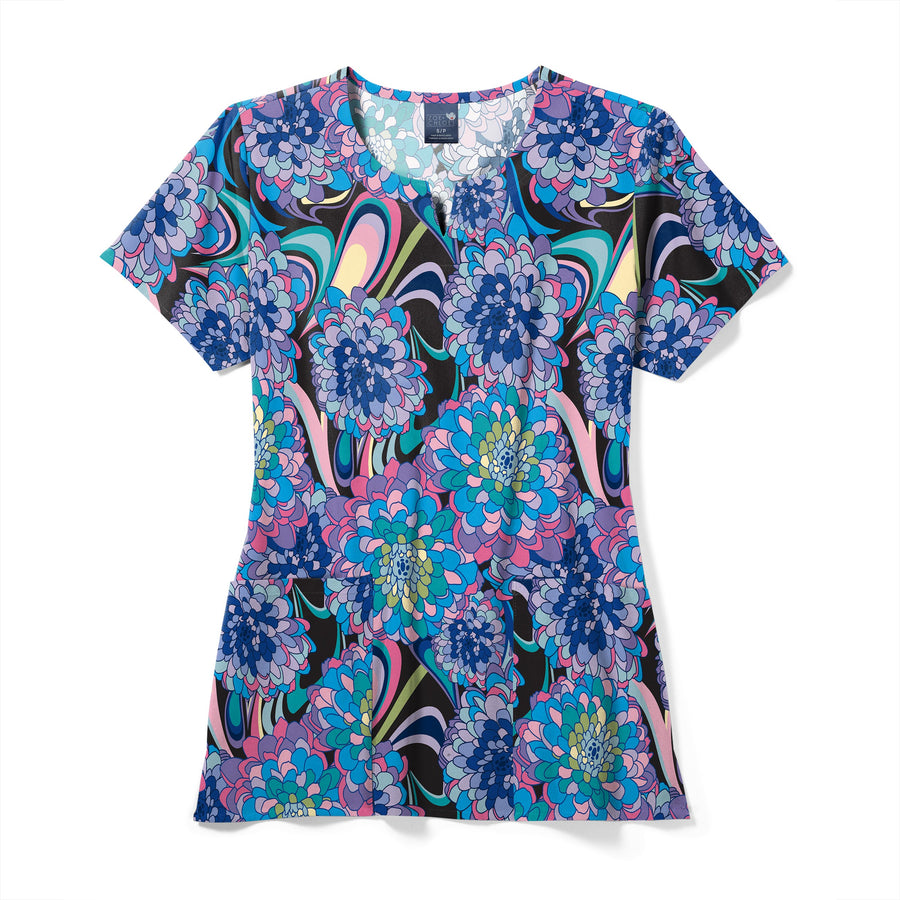 Zoe+Chloe Performance Notch Neck Print Scrub Top - Disco Floral