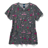 flamingo print scrub top