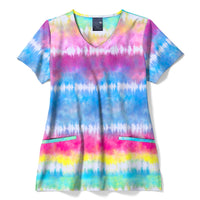 Zoe+Chloe V-Neck Border Print Scrub Top - Chasing Rainbows - Rainbow Scrubs