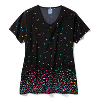 Zoe+Chloe V-Neck Border Print Scrub Top - Confetti Hearts