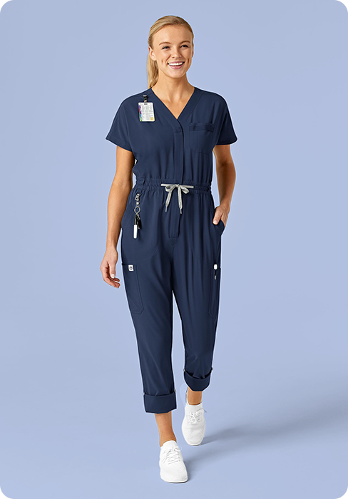 RENEW Women's Zip Front Jumpsuit - Navy – Wink Scrubs