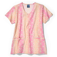 Zoe+Chloe V-Neck Border Print Scrub Top - Check Up
