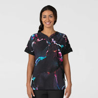 Fashion Prints Women's Oversized Print Scrub Top - Black Ink Drop