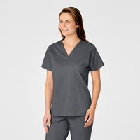 WonderWORK Women's Mock Wrap Scrub Top - Pewter