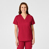 WonderWORK Women's Mock Wrap Scrub Top - Red