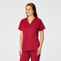 WonderWORK Women's Mock Wrap Scrub Top - Red