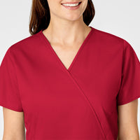 WonderWORK Women's Mock Wrap Scrub Top - Red