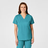 WonderWORK Women's Mock Wrap Scrub Top - Teal Blue