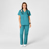 WonderWORK Women's Mock Wrap Scrub Top - Teal Blue