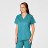 WonderWORK Women's Mock Wrap Scrub Top - Teal Blue