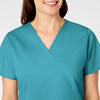 WonderWORK Women's Mock Wrap Scrub Top - Teal Blue