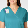 WonderWORK Women's Mock Wrap Scrub Top - Teal Blue