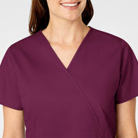 WonderWORK Women's Mock Wrap Scrub Top - Wine