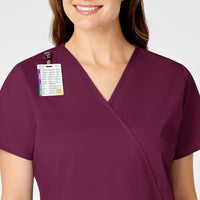 WonderWORK Women's Mock Wrap Scrub Top - Wine