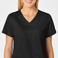 WonderWORK Women's Shaped V-Neck Scrub Top - Black