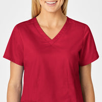 WonderWORK Women's Shaped V-Neck Scrub Top - Red