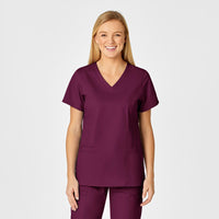 WonderWORK Women's Shaped V-Neck Scrub Top - Wine