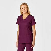 WonderWORK Women's Shaped V-Neck Scrub Top - Wine