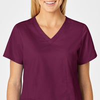 WonderWORK Women's Shaped V-Neck Scrub Top - Wine