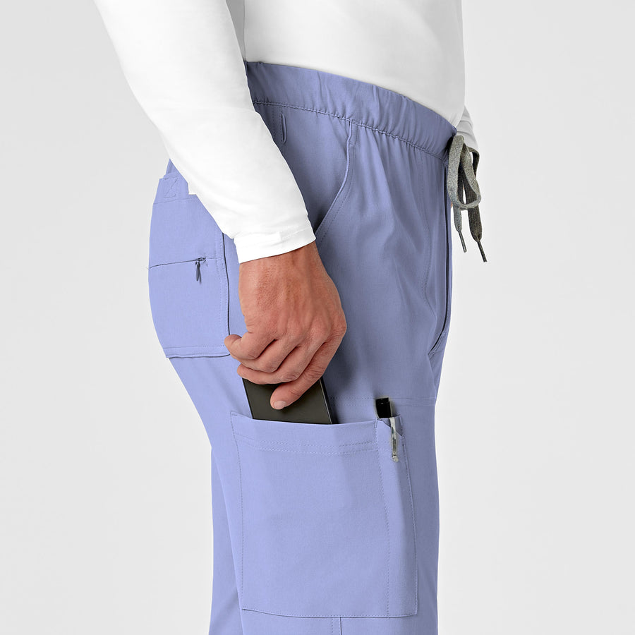 mens scrub jogger pant - ceil blue pocket detail