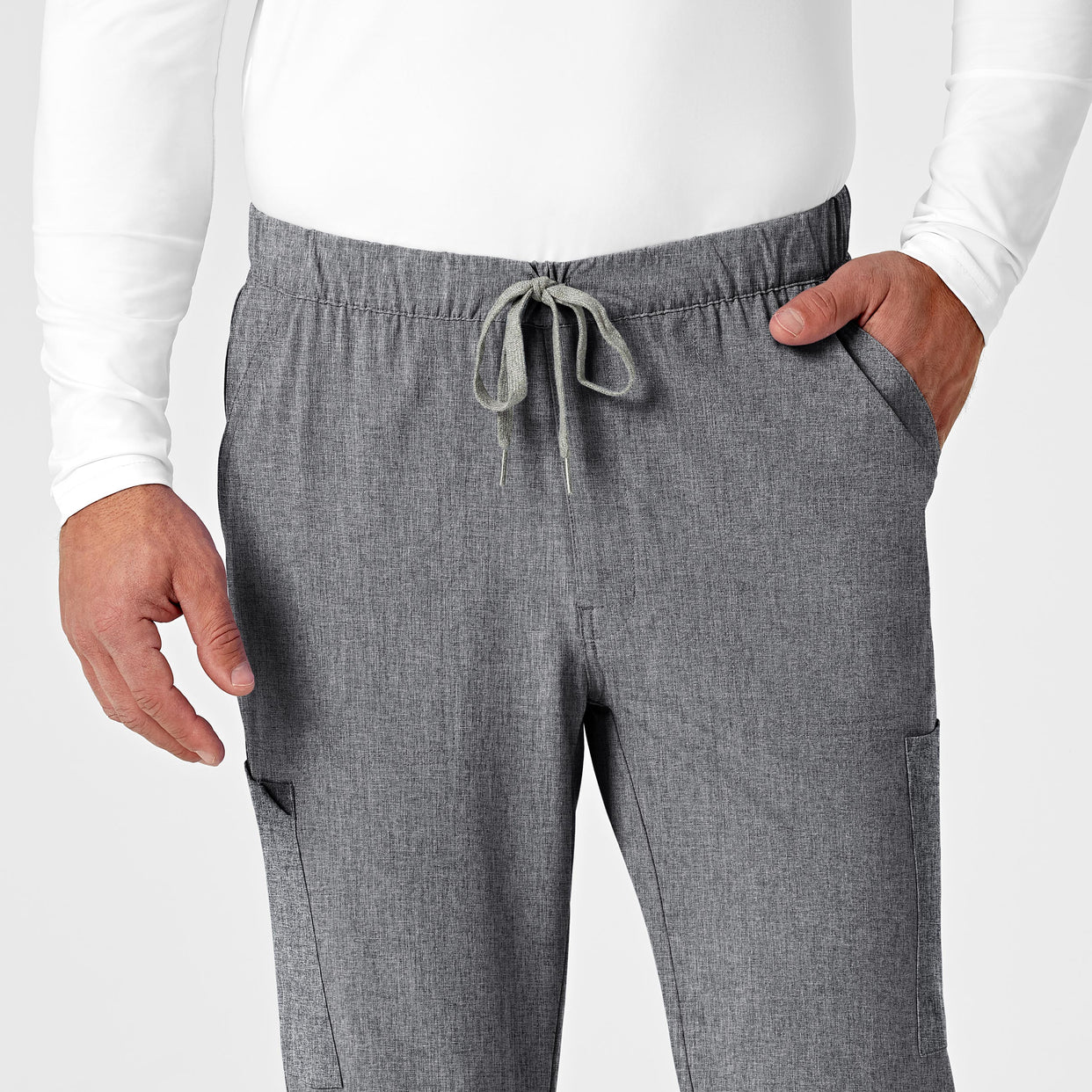 mens scrub jogger pant -  grey heather waistband detail