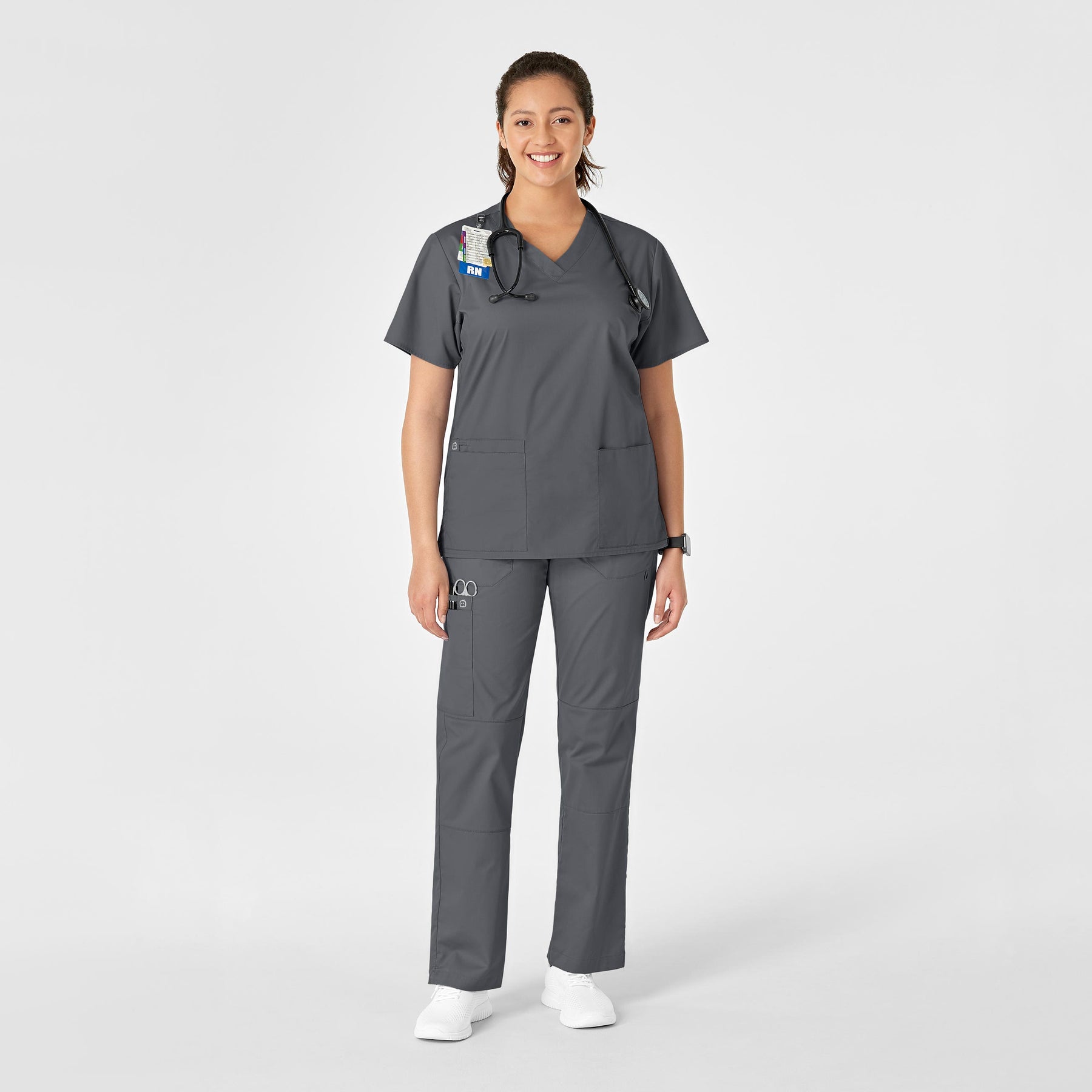 WonderWink WonderWORK Women's Straight Leg Cargo Scrub Pant - Pewter