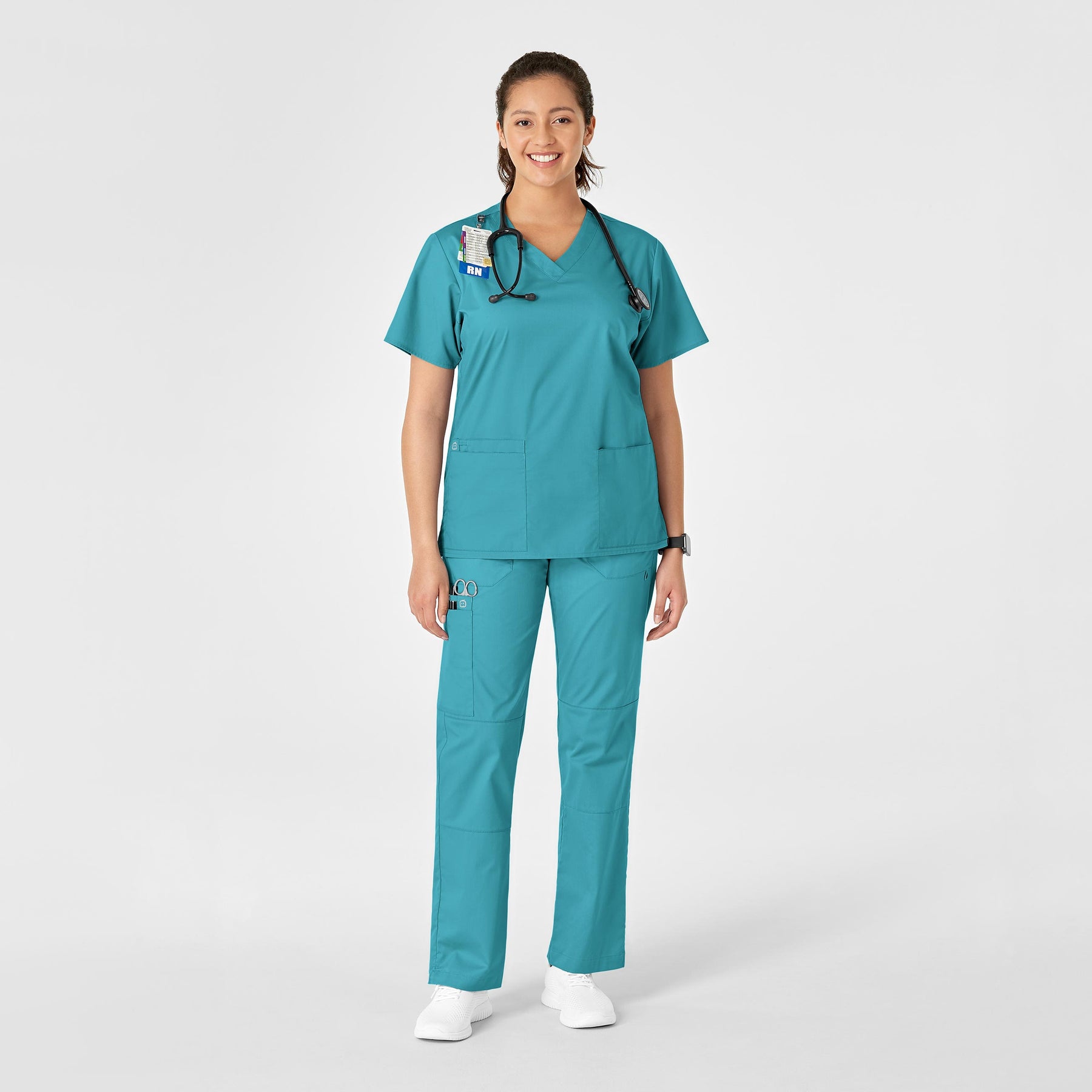 WonderWink WonderWORK Women's Straight Leg Cargo Scrub Pant - Teal Blue