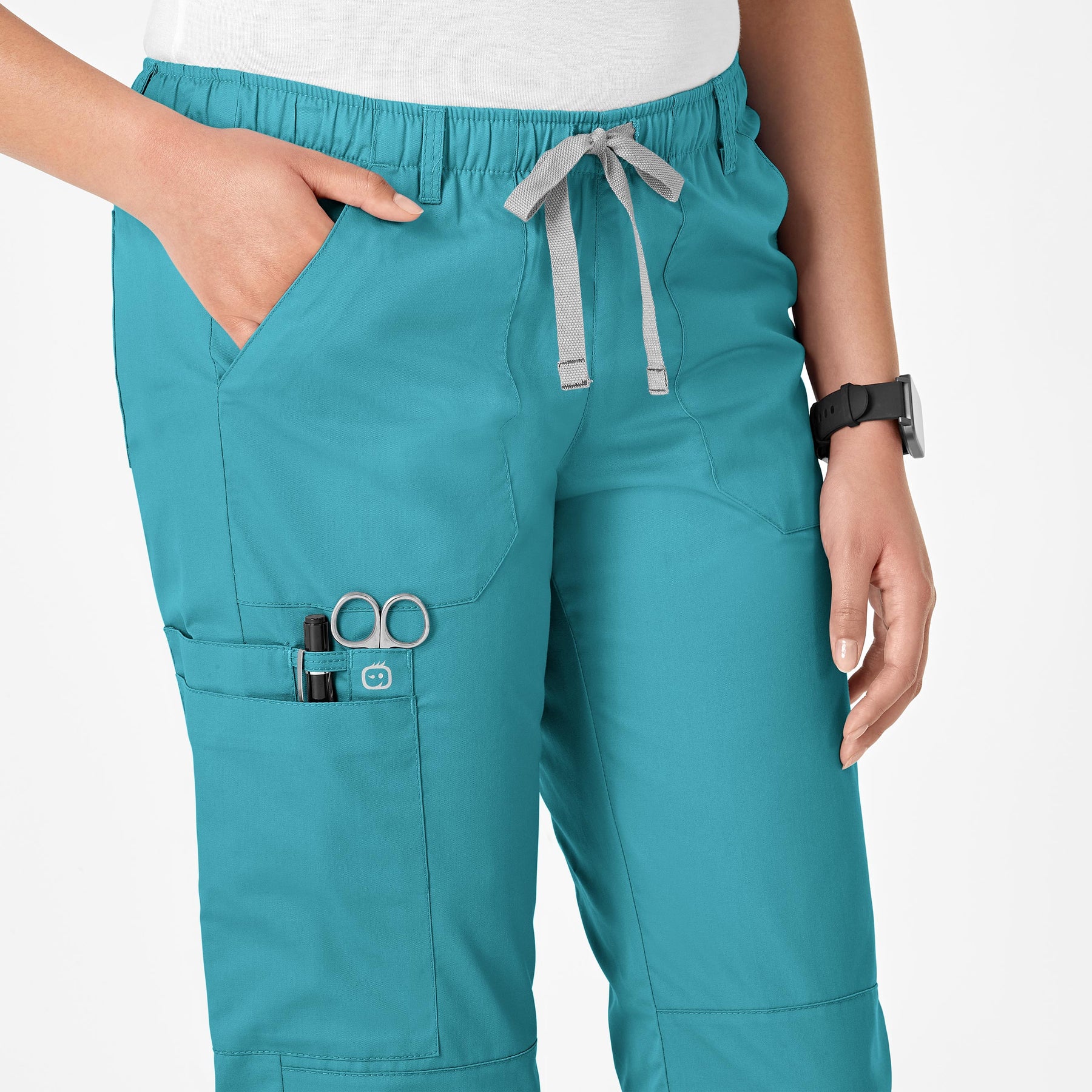WonderWink WonderWORK Women's Straight Leg Cargo Scrub Pant - Teal Blue