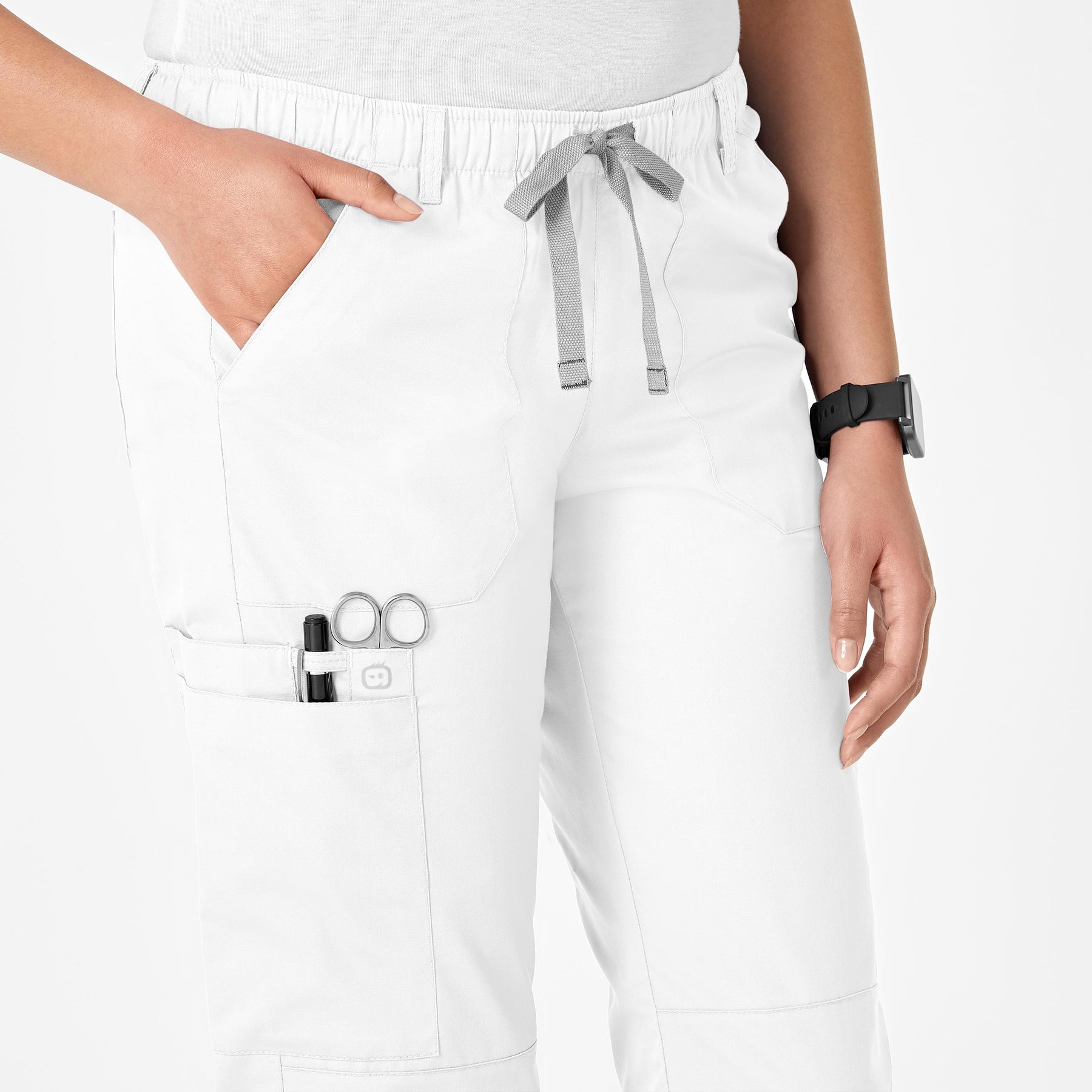 WonderWink WonderWORK Women's Straight Leg Cargo Scrub Pant - White