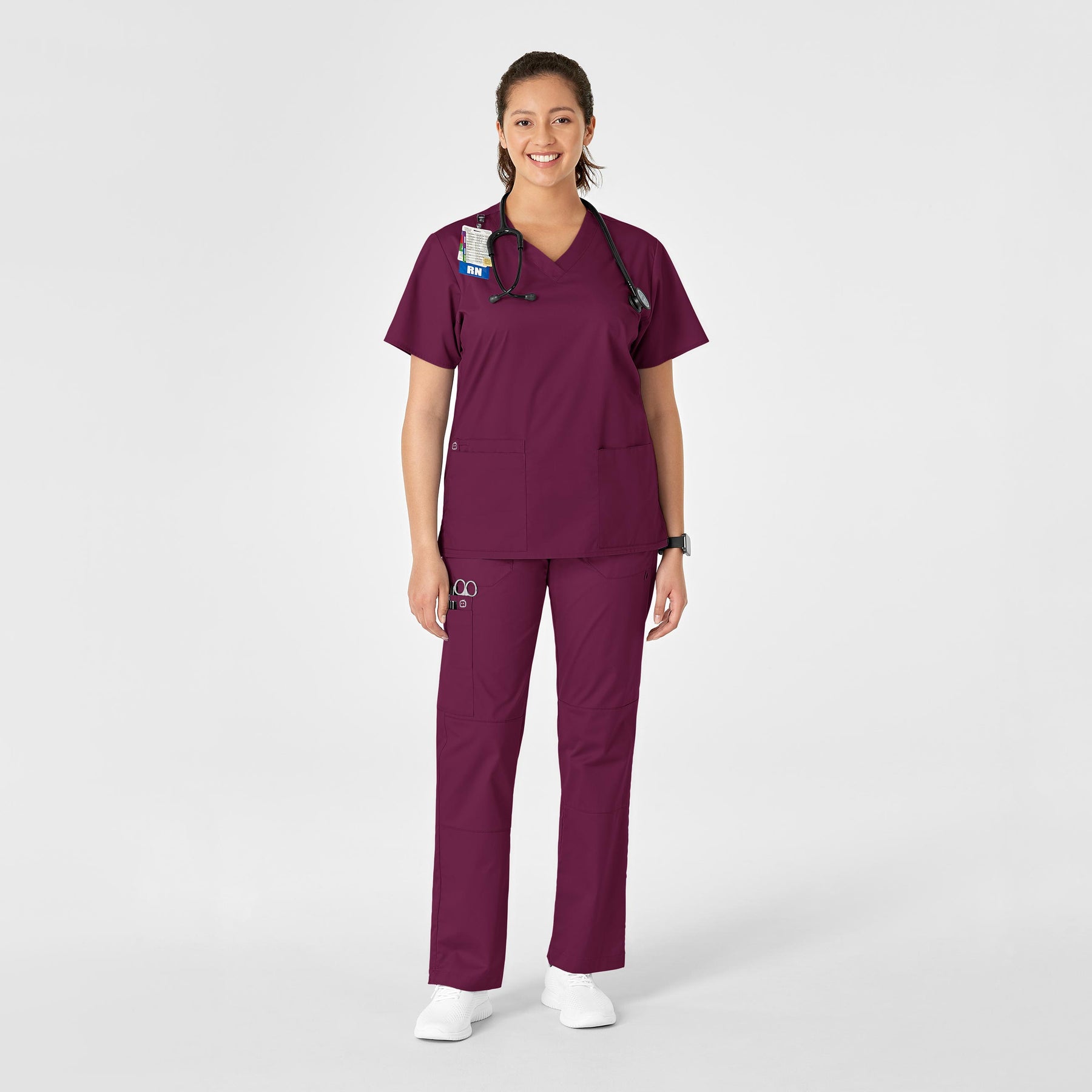 WonderWink WonderWORK Women's Straight Leg Cargo Scrub Pant - Wine