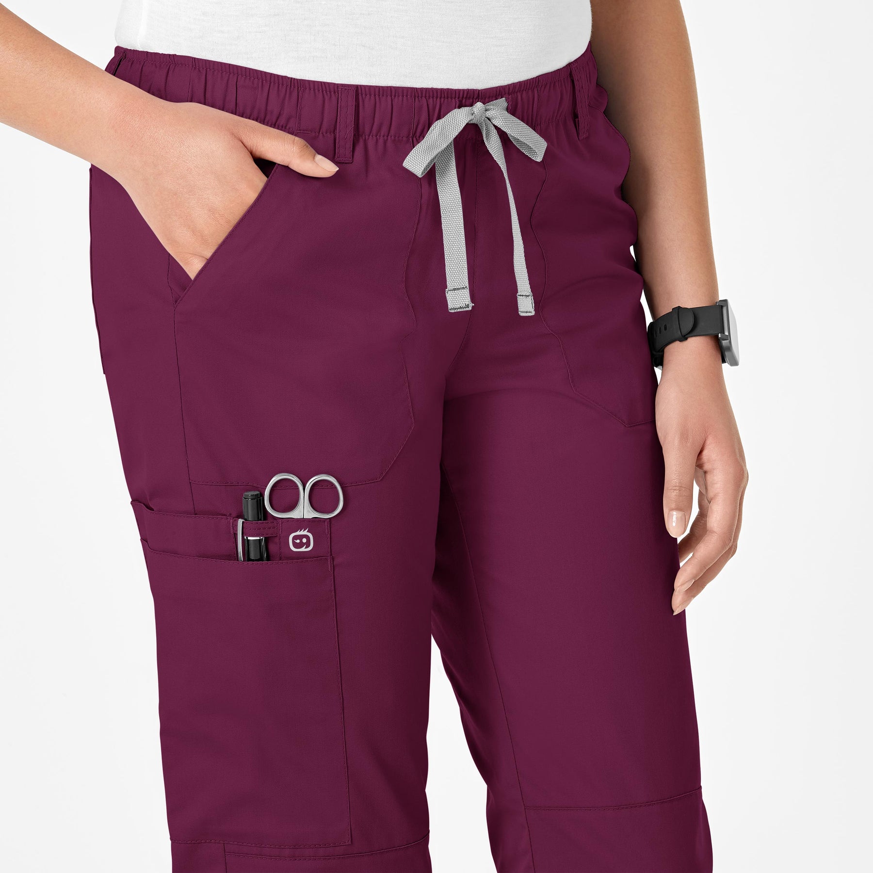 WonderWink WonderWORK Women's Straight Leg Cargo Scrub Pant - Wine
