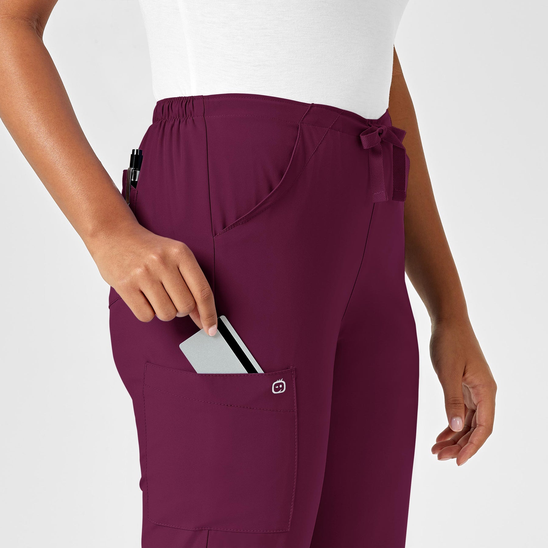 W123 Women's Drawstring Scrub Pant - Wine