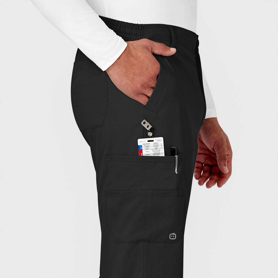 Health Pro Heart Women's Heart Cargo Pocket Elastic Stretch Waist with Drawstring  Scrub Pants - Black