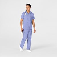 W123 Men's Collar Scrub Top - Ceil Blue